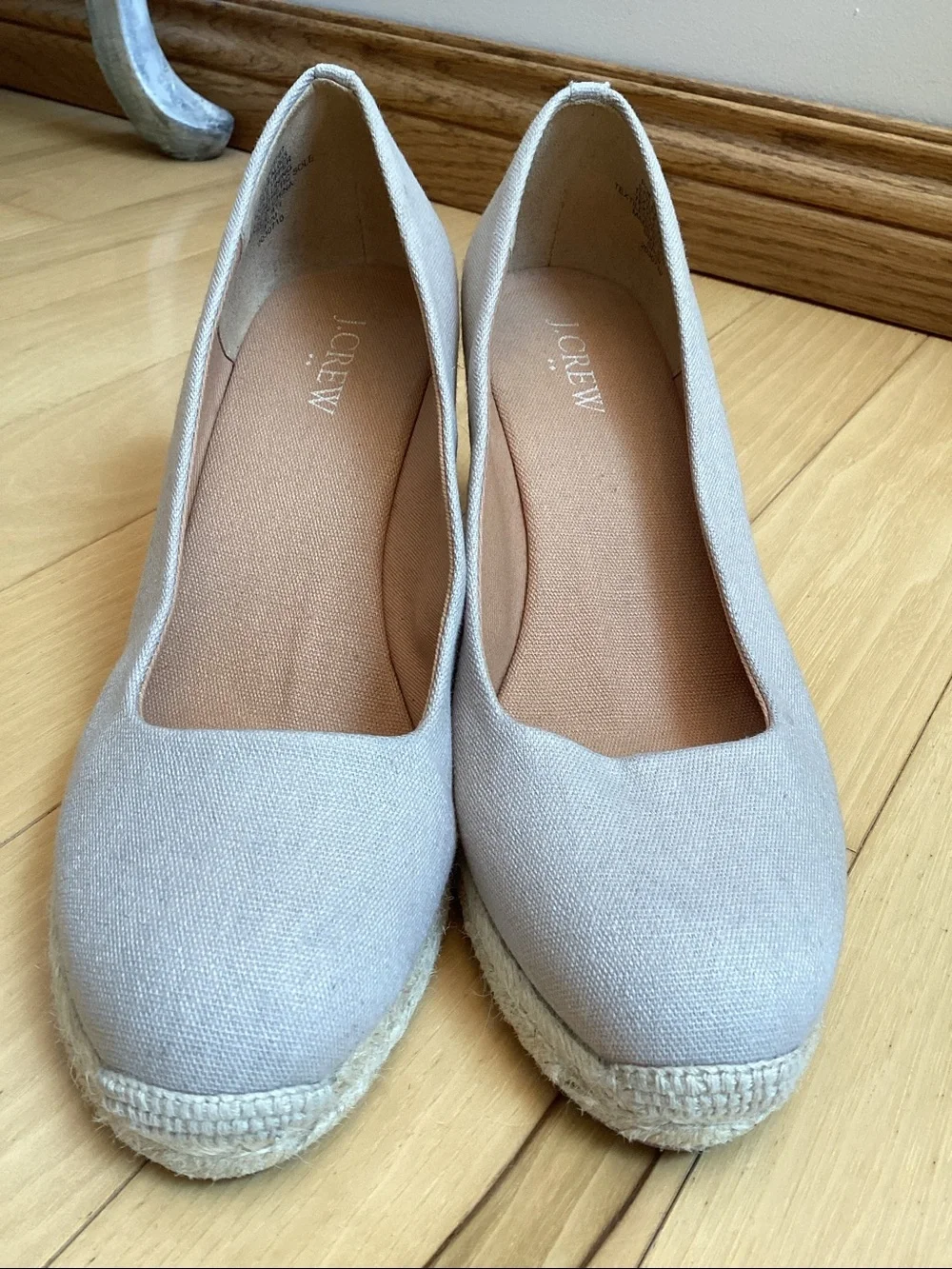J.Crew beige canvas Seville espadrille wedge heel sandals. Women’s size 8.5